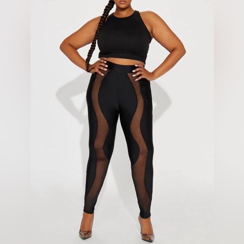 Fashion Nova Black Sheer Mesh Cutout  Leggings Feeling Risky